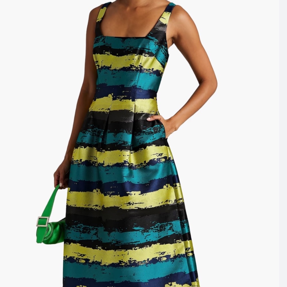 Aiden Mattox Pleated Satin-jacquard Midi Dress in Multicolo